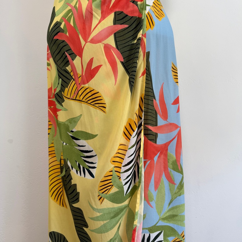 Desigual Tropical Floral Wrap Midi Dress Yellow Boho Resort Beach Vacation M - Picture 6 of 15